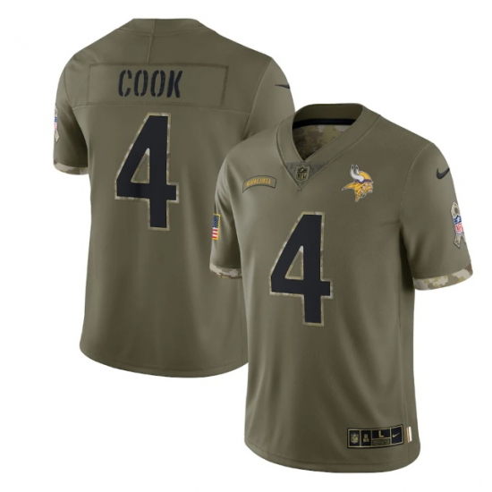 Men Minnesota Vikings 4 Dalvin Cook Olive 2022 Salute To Service Limited Stitched Jersey Men Minnesota Vikings 4 Dalvin Cook Olive 2022 Salute To Service Limited Stitched Jersey