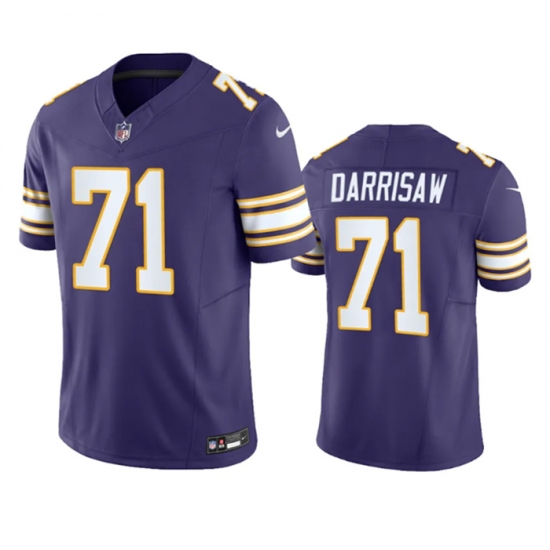 Men Minnesota Vikings 71 Christian Darrisaw Purple 2023 F U S E Vapor Untouchable Limited Stitched Jersey Men Minnesota Vikings 71 Christian Darrisaw Purple 2023 F U S E Vapor Untouchable Limited Stitched Jersey