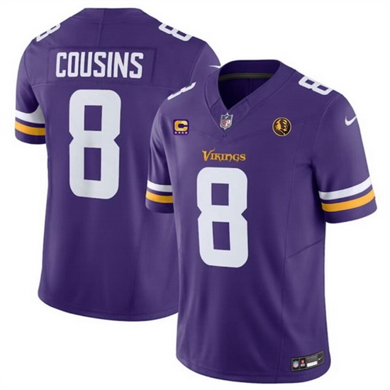 Men Minnesota Vikings 8 Kirk Cousins Purple 2023 F U S E With 4 Star C Patch And John Madden Patch Vapor Limited Stitched Football Jersey Men Minnesota Vikings 8 Kirk Cousins Purple 2023 F U S E With 4 Star C Patch And John Madden Patch Vapor Limited Stitched Football Jersey