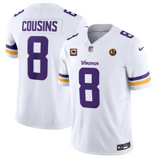 Men Minnesota Vikings 8 Kirk Cousins White 2023 F U S E With With 4 Star C Patch And John Madden Patch Vapor Limited Stitched Football Jersey Men Minnesota Vikings 8 Kirk Cousins White 2023 F U S E With With 4 Star C Patch And John Madden Patch Vapor Limited Stitched Football Jersey