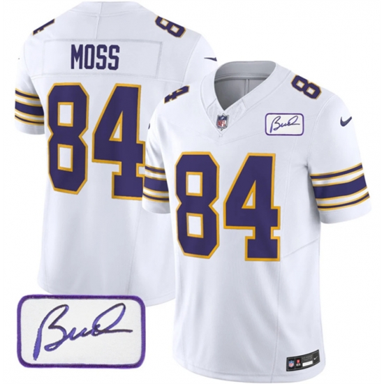 Men Minnesota Vikings 84 Randy Moss White 2023 F U S E Bud Grant Patch Limited Stitched Jersey Men Minnesota Vikings 84 Randy Moss White 2023 F U S E Bud Grant Patch Limited Stitched Jersey