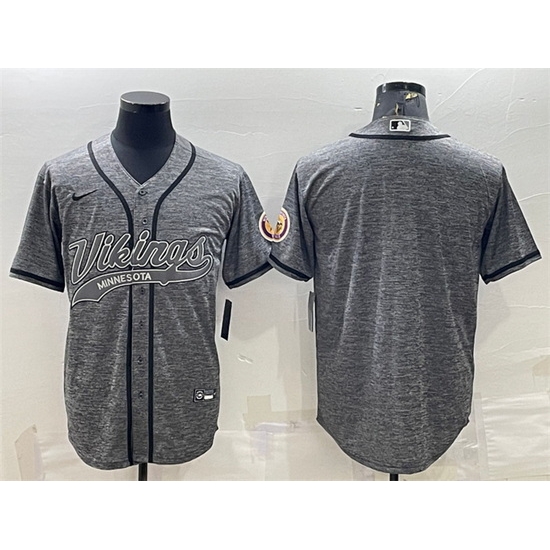 Men Minnesota Vikings Blank Grey With Patch Cool Base Stitched Baseball Jersey Men Minnesota Vikings Blank Grey With Patch Cool Base Stitched Baseball Jersey