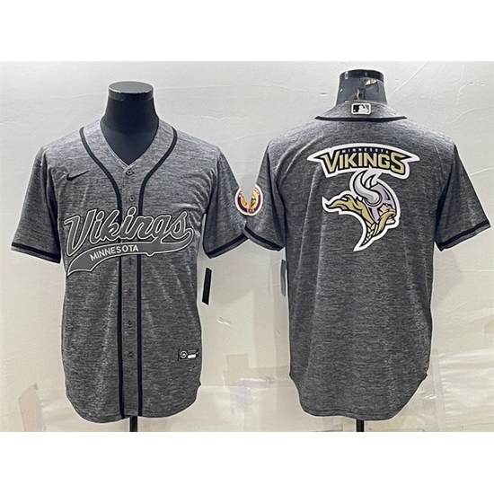 Men Minnesota Vikings Grey Team Big Logo With Patch Cool Base Stitched Baseball Jersey Men Minnesota Vikings Grey Team Big Logo With Patch Cool Base Stitched Baseball Jersey