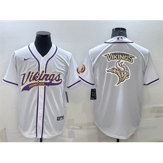 Men Minnesota Vikings White Team Big Logo With Patch Cool Base Stitched Baseball Jersey Men Minnesota Vikings White Team Big Logo With Patch Cool Base Stitched Baseball Jersey