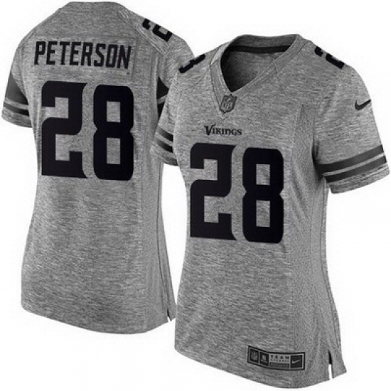 Nike Vikings #28 Adrian Peterson Gray Womens Stitched NFL Limited Gridiron Gray Jersey Nike Vikings #28 Adrian Peterson Gray Womens Stitched NFL Limited Gridiron Gray Jersey