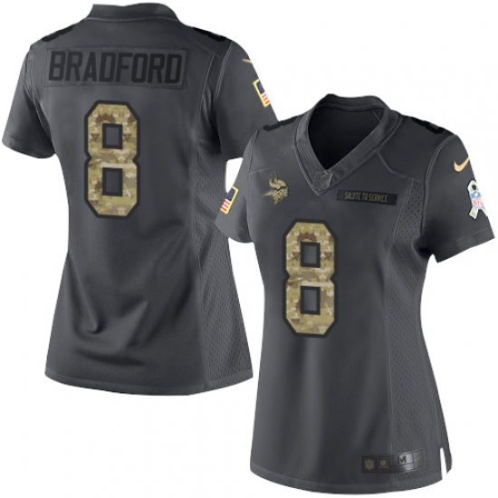 Nike Vikings #8 Sam Bradford Black Womens Stitched NFL Limited 2016 Salute To Service Jersey Nike Vikings #8 Sam Bradford Black Womens Stitched NFL Limited 2016 Salute To Service Jersey