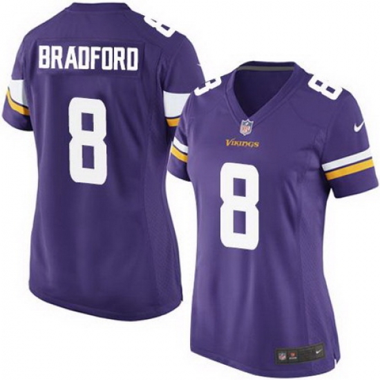Nike Vikings #8 Sam Bradford Purple Team Color Women Stitched NFL Elite Jersey Nike Vikings #8 Sam Bradford Purple Team Color Women Stitched NFL Elite Jersey
