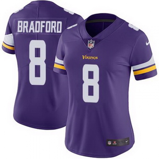Nike Vikings #8 Sam Bradford Purple Team Color Womens Stitched NFL Vapor Untouchable Limited Jersey Nike Vikings #8 Sam Bradford Purple Team Color Womens Stitched NFL Vapor Untouchable Limited Jersey