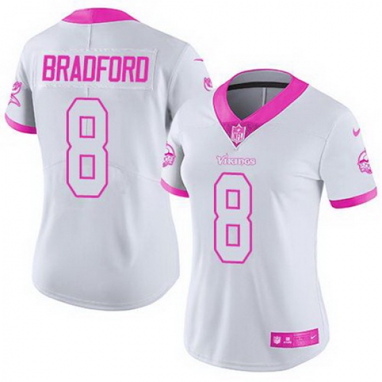 Nike Vikings #8 Sam Bradford White Pink Womens Stitched NFL Limited Rush Fashion Jersey Nike Vikings #8 Sam Bradford White Pink Womens Stitched NFL Limited Rush Fashion Jersey