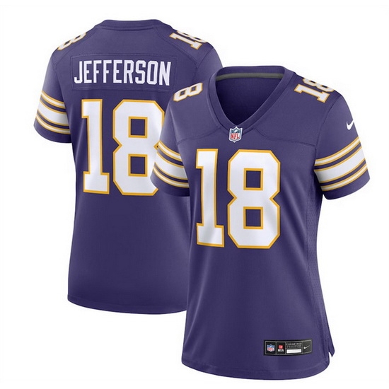 Women Minnesota Vikings 18 Justin Jefferson Purple 2023 Stitched Game Jersey Run Small Women Minnesota Vikings 18 Justin Jefferson Purple 2023 Stitched Game Jersey Run Small