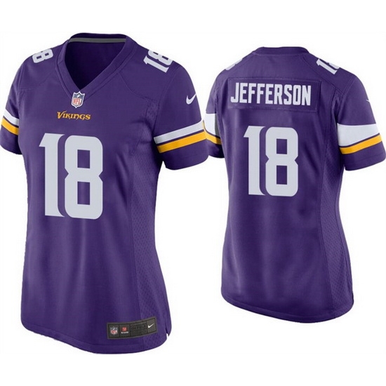 Women Minnesota Vikings 18 Justin Jefferson Purple Stitched Game Jersey Run Small Women Minnesota Vikings 18 Justin Jefferson Purple Stitched Game Jersey Run Small