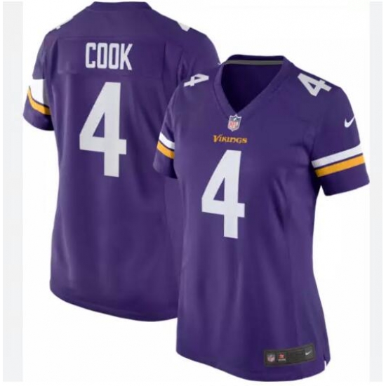Women Minnesota Vikings 4 Dalvin Cook Purple Vapor Untouchable Stitched Jersey
