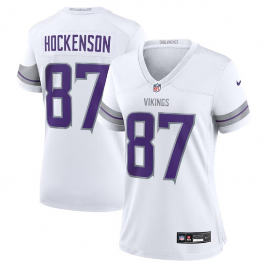 Women Minnesota Vikings 87 T J Hockenson White Winter Warrior Limited Stitched Jersey Women Minnesota Vikings 87 T J Hockenson White Winter Warrior Limited Stitched Jersey