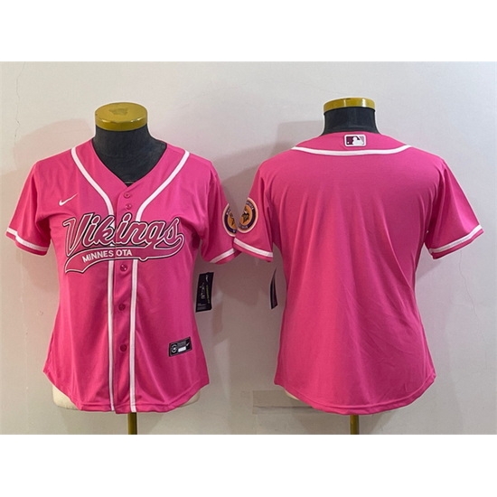 Women Minnesota Vikings Blank Pink With Patch Cool Base Stitched Baseball Jersey Women Minnesota Vikings Blank Pink With Patch Cool Base Stitched Baseball Jersey