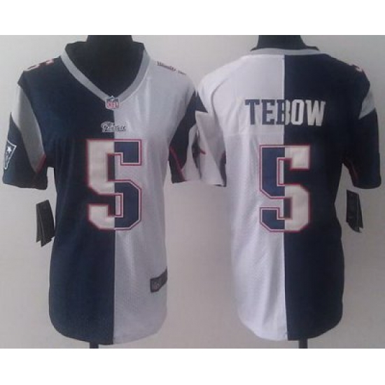 Women Nike New England Patriots 5 Tim Tebow Blue White Split NFL Jerseys Women Nike New England Patriots 5 Tim Tebow Blue White Split NFL Jerseys