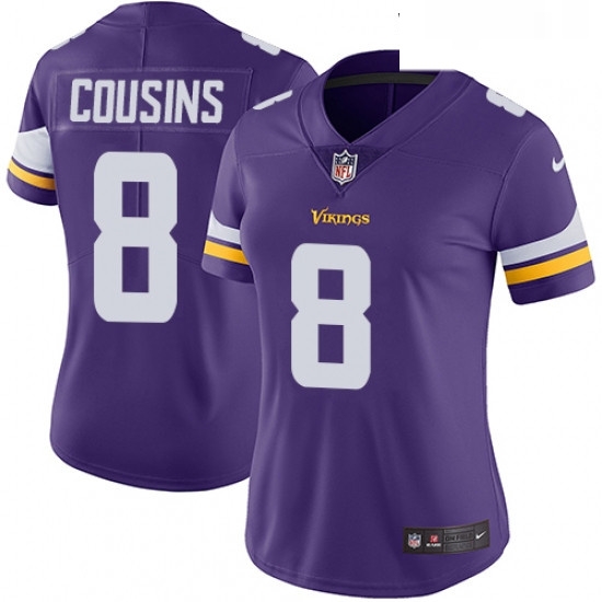 Womens Nike Minnesota Vikings 8 Kirk Cousins Purple Team Color Vapor Untouchable Limited Player NFL Jersey Womens Nike Minnesota Vikings 8 Kirk Cousins Purple Team Color Vapor Untouchable Limited Player NFL Jersey