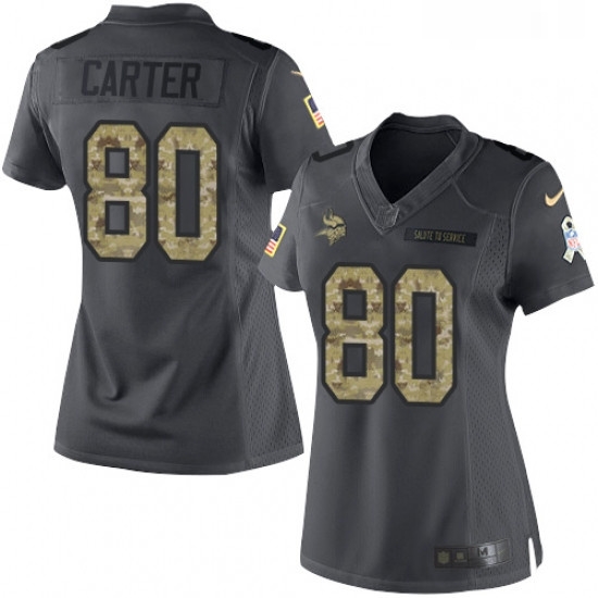 Womens Nike Minnesota Vikings 80 Cris Carter Limited Black 2016 Salute to Service NFL Jersey Womens Nike Minnesota Vikings 80 Cris Carter Limited Black 2016 Salute to Service NFL Jersey