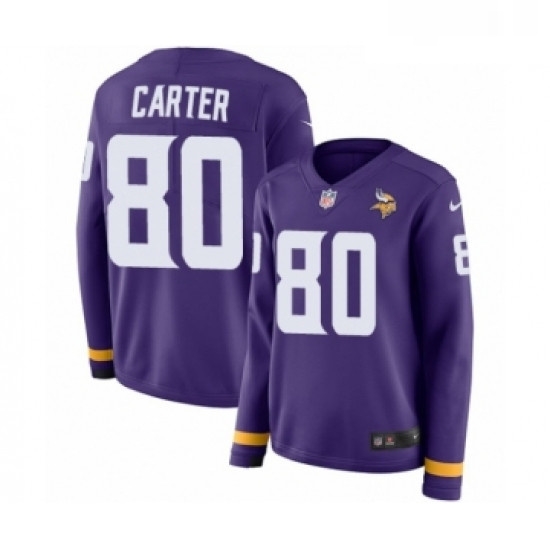 Womens Nike Minnesota Vikings 80 Cris Carter Limited Purple Therma Long Sleeve NFL Jersey Womens Nike Minnesota Vikings 80 Cris Carter Limited Purple Therma Long Sleeve NFL Jersey