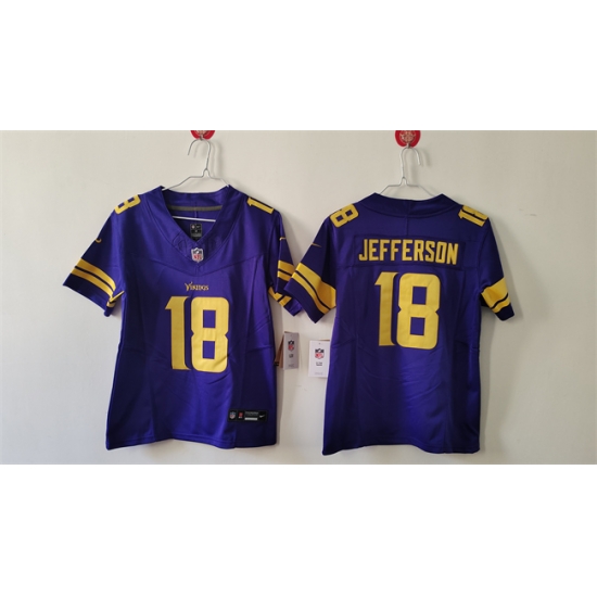 Youth Minnesota Vikings 18 Justin Jefferson Purple F U S E Color Rush Limited Stitched Jersey Youth Minnesota Vikings 18 Justin Jefferson Purple F U S E Color Rush Limited Stitched Jersey
