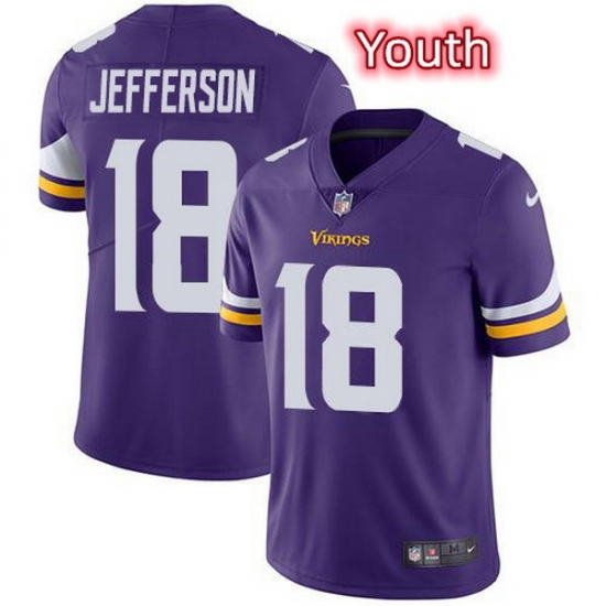 Youth Nike Minnesota Vikings 18 Justin Jefferson Purple NFL Vapor Untouchable Limited Jersey Youth Nike Minnesota Vikings 18 Justin Jefferson Purple NFL Vapor Untouchable Limited Jersey