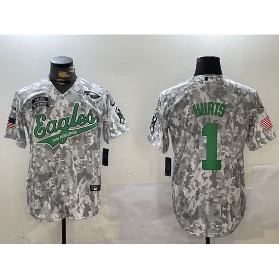 Men Philadelphia Eagles 1 Jalen Hurts Arctic Camo Salute To Service Limited Stitched Jersey Men Philadelphia Eagles 1 Jalen Hurts Arctic Camo Salute To Service Limited Stitched Jersey