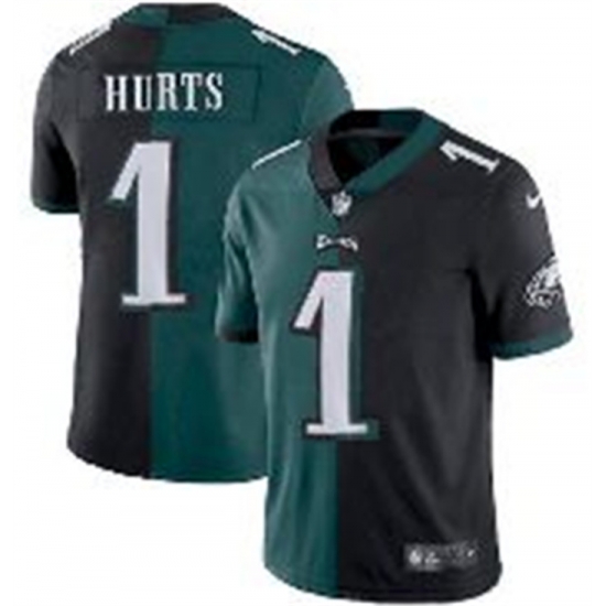 Men Philadelphia Eagles 1 Jalen Hurts Black 26 Green Split Limited Stitched Jersey Men Philadelphia Eagles 1 Jalen Hurts Black 26 Green Split Limited Stitched Jersey