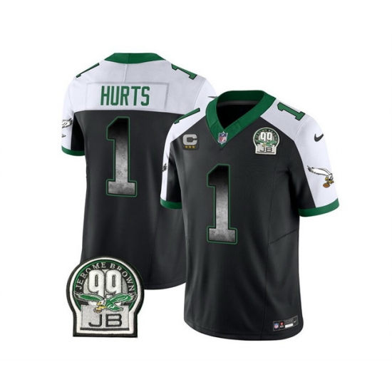 Men Philadelphia Eagles 1 Jalen Hurts Black White 2023 F U S E With 3 Star C Patch Throwback Vapor Untouchable Limited Stitched Football Jersey Men Philadelphia Eagles 1 Jalen Hurts Black White 2023 F U S E With 3 Star C Patch Throwback Vapor Untouchable Limited Stitched Football Jersey