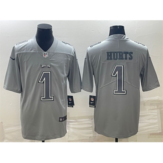 Men Philadelphia Eagles 1 Jalen Hurts Gray Atmosphere Fashion Stitched Jersey Men Philadelphia Eagles 1 Jalen Hurts Gray Atmosphere Fashion Stitched Jersey