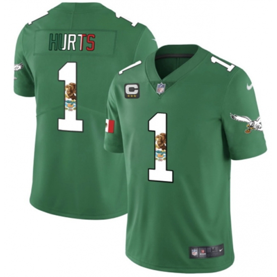 Men Philadelphia Eagles 1 Jalen Hurts Green Mexico Vapor Untouchable Limited Stitched Football Jersey Men Philadelphia Eagles 1 Jalen Hurts Green Mexico Vapor Untouchable Limited Stitched Football Jersey