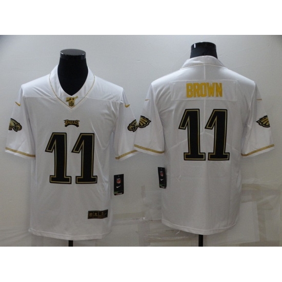 Men Philadelphia Eagles 11 A J Brown 100th Season Golden Edition Stitched jersey Men Philadelphia Eagles 11 A J Brown 100th Season Golden Edition Stitched jersey