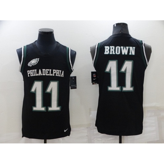 Men Philadelphia Eagles 11 A J Brown Black Limited Tank Top Stitched Jerse Men Philadelphia Eagles 11 A J Brown Black Limited Tank Top Stitched Jerse