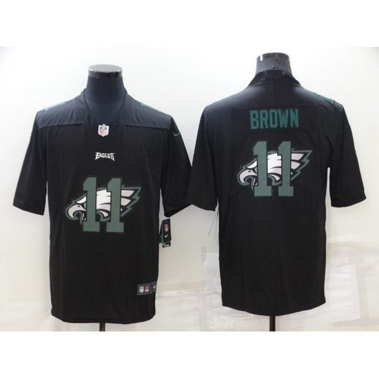 Men Philadelphia Eagles 11 A J Brown Black Shadow Logo Limited Stitched Jerse Men Philadelphia Eagles 11 A J Brown Black Shadow Logo Limited Stitched Jerse