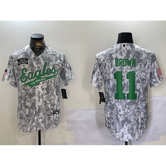 Men Philadelphia Eagles 11 A J Brown Camo Salute To Service Limited Stitched Jersey Men Philadelphia Eagles 11 A J Brown Camo Salute To Service Limited Stitched Jersey