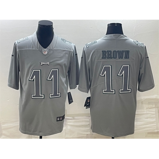 Men Philadelphia Eagles 11 A J Brown Gray Atmosphere Fashion Stitched Jersey Men Philadelphia Eagles 11 A J Brown Gray Atmosphere Fashion Stitched Jersey