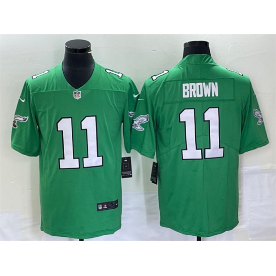 Men Philadelphia Eagles 11 A J Brown Green Stitched Football Jersey Men Philadelphia Eagles 11 A J Brown Green Stitched Football Jersey