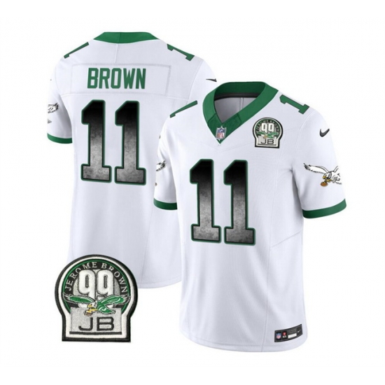 Men Philadelphia Eagles 11 A J Brown White 2023 F U S E Throwback Vapor Untouchable Limited Stitched Football Jersey Men Philadelphia Eagles 11 A J Brown White 2023 F U S E Throwback Vapor Untouchable Limited Stitched Football Jersey