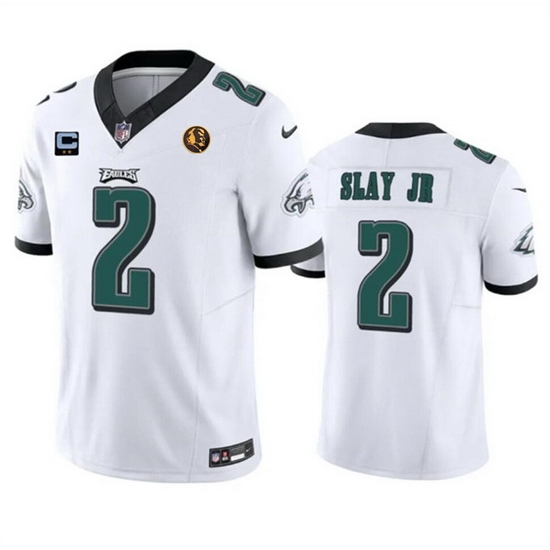 Men Philadelphia Eagles 2 Darius Slay JR White 2023 F U S E With 2 Star C Patch And John Madden Patch Vapor Limited Stitched Football Jersey Men Philadelphia Eagles 2 Darius Slay JR White 2023 F U S E With 2 Star C Patch And John Madden Patch Vapor Limited Stitched Football Jersey