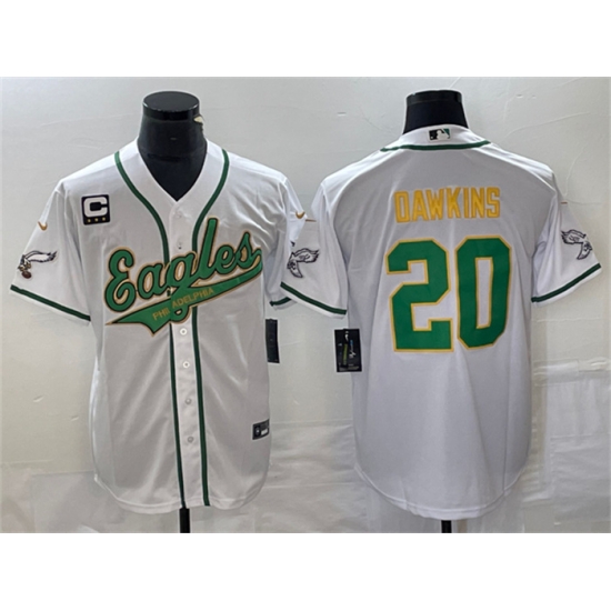 Men Philadelphia Eagles 20 Brian Dawkins White Gold With C Patch Cool Base Stitched Baseball Jersey Men Philadelphia Eagles 20 Brian Dawkins White Gold With C Patch Cool Base Stitched Baseball Jersey