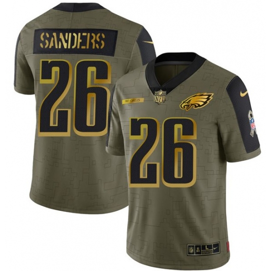 Men Philadelphia Eagles 26 Miles Sanders 2021 Olive Camo Salute To Service Golden Limited Stitched Jersey Men Philadelphia Eagles 26 Miles Sanders 2021 Olive Camo Salute To Service Golden Limited Stitched Jersey