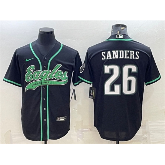 Men Philadelphia Eagles 26 Miles Sanders Black With Patch Cool Base Stitched Baseball Jersey Men Philadelphia Eagles 26 Miles Sanders Black With Patch Cool Base Stitched Baseball Jersey