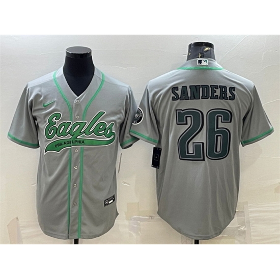 Men Philadelphia Eagles 26 Miles Sanders Gray With Patch Cool Base Stitched Baseball JerseyS Men Philadelphia Eagles 26 Miles Sanders Gray With Patch Cool Base Stitched Baseball JerseyS