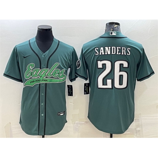 Men Philadelphia Eagles 26 Miles Sanders Green With Patch Cool Base Stitched Baseball Jersey Men Philadelphia Eagles 26 Miles Sanders Green With Patch Cool Base Stitched Baseball Jersey
