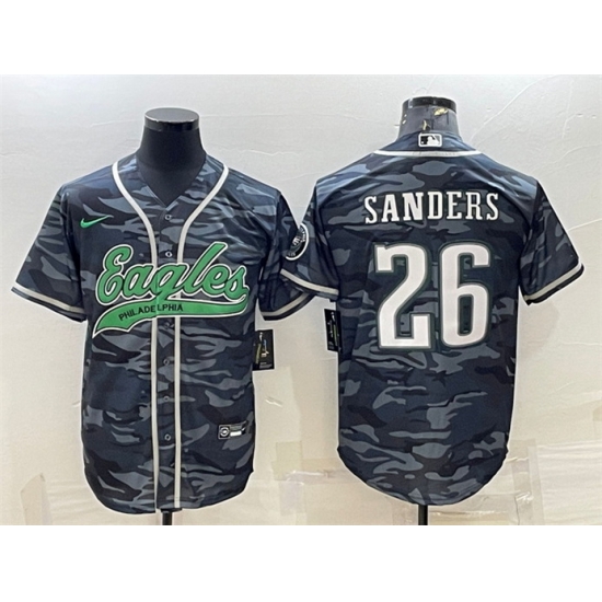 Men Philadelphia Eagles 26 Miles Sanders Grey Camo With Patch Cool Base Stitched Baseball Jersey Men Philadelphia Eagles 26 Miles Sanders Grey Camo With Patch Cool Base Stitched Baseball Jersey