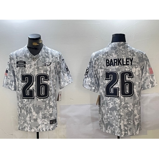 Men Philadelphia Eagles 26 Saquon Barkley 2024 F U S E Arctic Camo Salute To Service Limited Stitched Football Jersey Men Philadelphia Eagles 26 Saquon Barkley 2024 F U S E Arctic Camo Salute To Service Limited Stitched Football Jersey