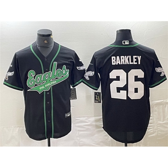 Men Philadelphia Eagles 26 Saquon Barkley Black Cool Base Stitched Baseball Jersey Men Philadelphia Eagles 26 Saquon Barkley Black Cool Base Stitched Baseball Jersey