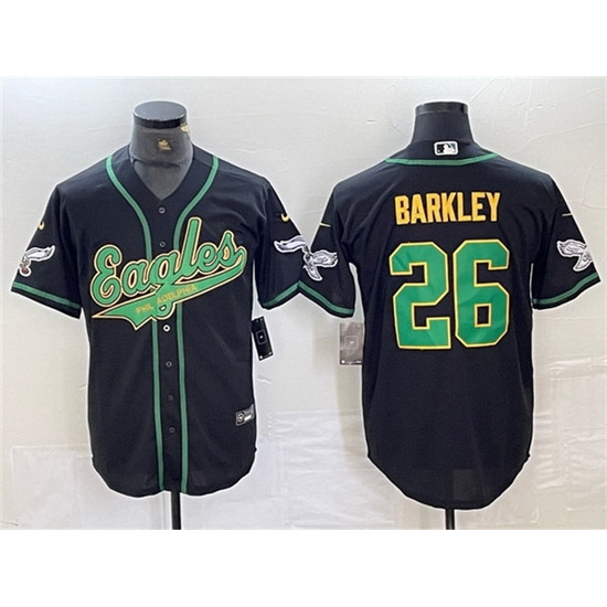 Men Philadelphia Eagles 26 Saquon Barkley Black Gold Cool Base Baseball Stitched Jersey Men Philadelphia Eagles 26 Saquon Barkley Black Gold Cool Base Baseball Stitched Jersey
