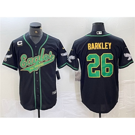 Men Philadelphia Eagles 26 Saquon Barkley Black Gold With 3 star C Patch Cool Base Baseball Stitched Jersey Men Philadelphia Eagles 26 Saquon Barkley Black Gold With 3 star C Patch Cool Base Baseball Stitched Jersey