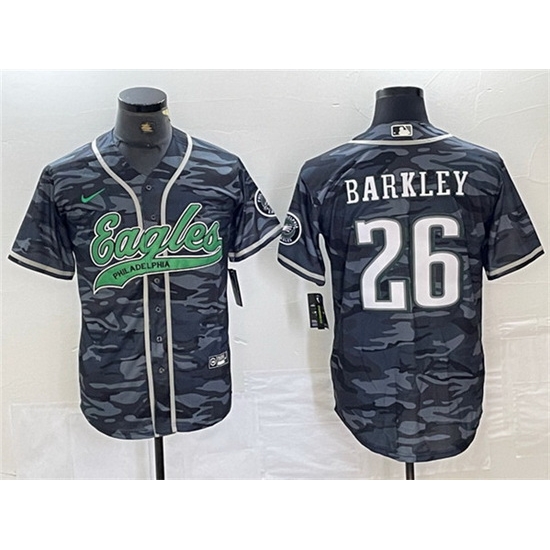 Men Philadelphia Eagles 26 Saquon Barkley Gray Camo Cool Base Baseball Stitched Jersey Men Philadelphia Eagles 26 Saquon Barkley Gray Camo Cool Base Baseball Stitched Jersey