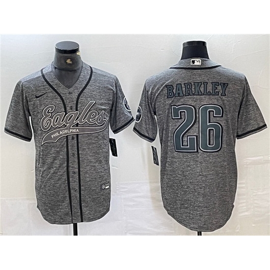 Men Philadelphia Eagles 26 Saquon Barkley Gray Cool Base Baseball Stitched Jersey Men Philadelphia Eagles 26 Saquon Barkley Gray Cool Base Baseball Stitched Jersey