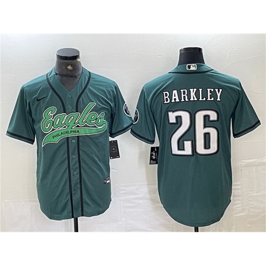 Men Philadelphia Eagles 26 Saquon Barkley Green Cool Base Baseball Stitched Jersey Men Philadelphia Eagles 26 Saquon Barkley Green Cool Base Baseball Stitched Jersey